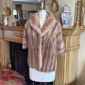 Vintage Mink Jacket Luxurious Natural Light Brown Genuine Mink Fur Stole Coat